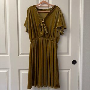 3xl Retro gold velvety dress with flutter sleeves from ModCloth